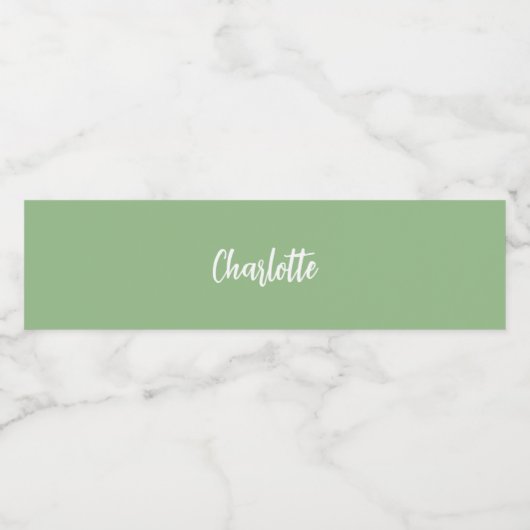 Étiquette Pour Bouteilles D'eau Écriture de nom vert sauge (Étiquettes simples)