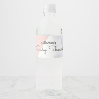Étiquette Pour Bouteilles D'eau Élégant baby shower en marbre blanc et rose vif