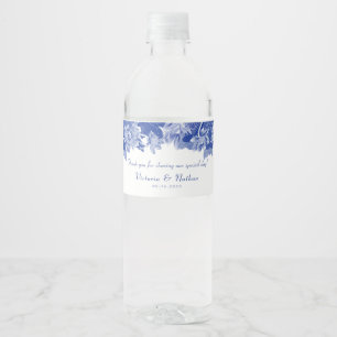 Étiquette Pour Bouteilles D'eau Elégant bleu blanc Merci Floral Eau Mariage