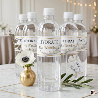 Étiquette Pour Bouteilles D'eau Elegant Carrara Marble & Gold Wedding Hydrate 