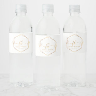Étiquette Pour Bouteilles D'eau Élégant Classic Gold Monogramme Mariage initial