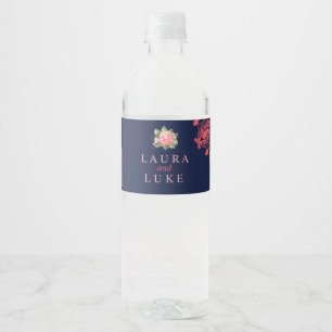 Étiquette Pour Bouteilles D'eau Élégant corail floral et dentelle