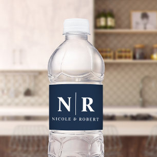 Étiquette Pour Bouteilles D'eau Élégant Couples Mariage Monogramme Personnalisé