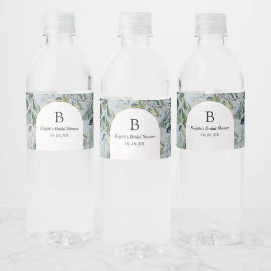 Étiquette Pour Bouteilles D'eau Elégant Dusty Bleu Botanique Verdure mariage (Bouteilles)