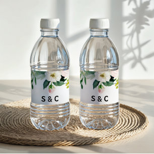 Étiquette Pour Bouteilles D'eau Élégant Étiquette de bouteille d'eau florale verte