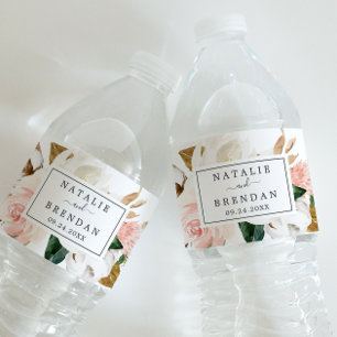 Étiquette Pour Bouteilles D'eau Élégant Magnolia Mariage blanc et blanc