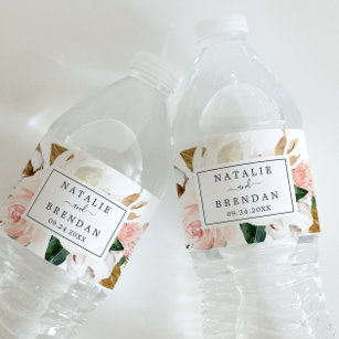 Étiquette Pour Bouteilles D'eau Élégant Magnolia   Mariage blanc et blanc