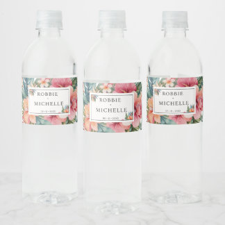 Étiquette Pour Bouteilles D'eau Elégant Mariage aquarelle Floral Boho