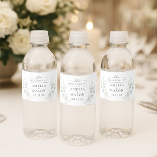 Étiquette Pour Bouteilles D'eau Élégant Mariage Botanique à l'Eucalyptus