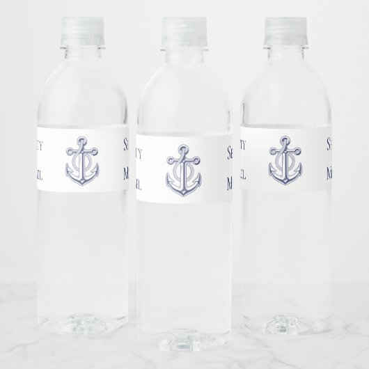 Étiquette Pour Bouteilles D'eau Élégant Mariage d'Ancre bleu marine (Bouteilles)