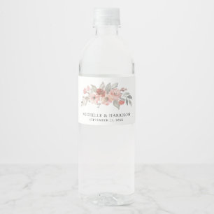 Étiquette Pour Bouteilles D'eau Élégant Mariage d'aquarelle rose gris