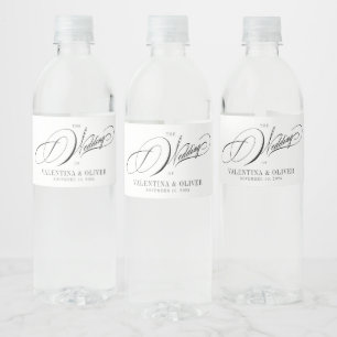 Étiquette Pour Bouteilles D'eau Élégant Mariage de calligraphie noir et blanc