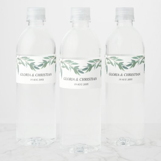 Étiquette Pour Bouteilles D'eau Élégant Mariage de feuillage vert (Bouteilles)