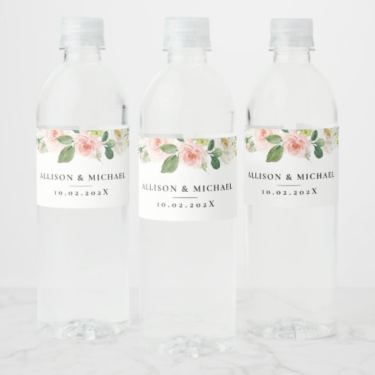 Étiquette Pour Bouteilles D'eau Élégant mariage de fleurs roses (Bouteilles)