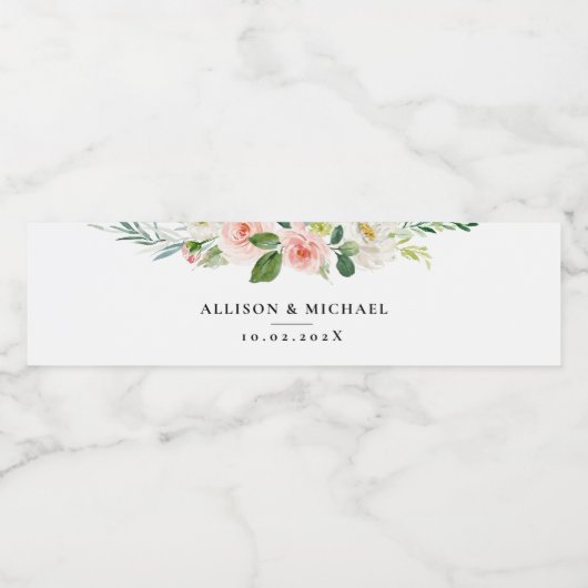 Étiquette Pour Bouteilles D'eau Élégant mariage de fleurs roses (Étiquettes simples)