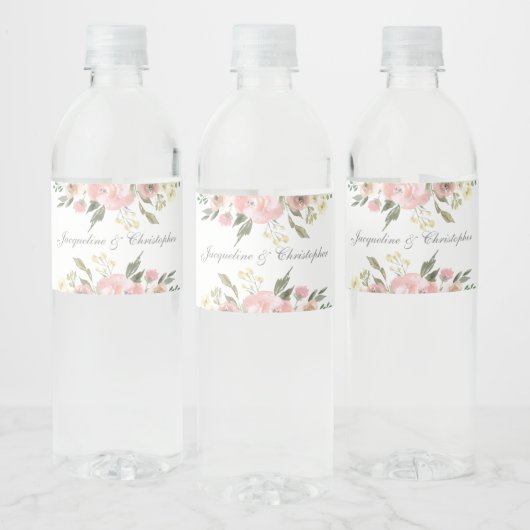 Étiquette Pour Bouteilles D'eau Élégant Mariage floral rose pâle (Bouteilles)