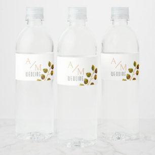 Étiquette Pour Bouteilles D'eau Élégant Monogramme blanc