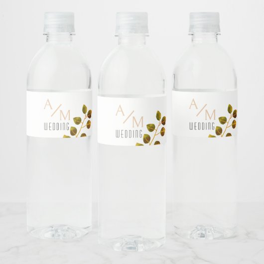 Étiquette Pour Bouteilles D'eau Élégant Monogramme blanc (Bouteilles)
