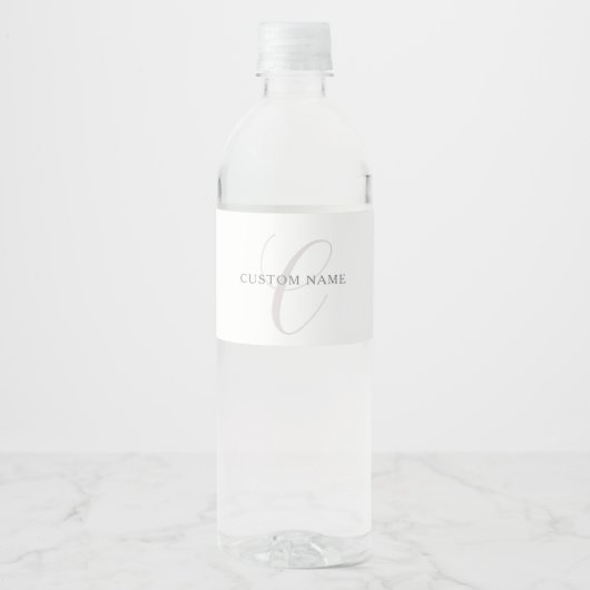Étiquette Pour Bouteilles D'eau Élégant Monogramme moderne | Gris et blanc (modifi (Devant)