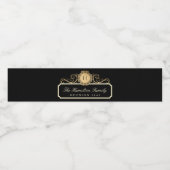 Étiquette Pour Bouteilles D'eau Élégant Monogramme Or Reunion Famille Noir (Étiquettes simples)