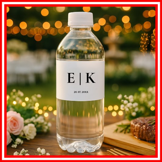 Étiquette Pour Bouteilles D'eau Élégant Monogramme Simple Mariage