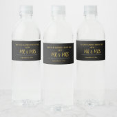 Étiquette Pour Bouteilles D'eau Elégant Noir et Or Mr & Mrs Mariage Custom (Bouteilles)