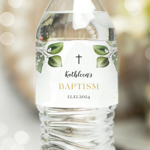 Étiquette Pour Bouteilles D'eau Élégant Or Verdure Floral Foliage Baptême