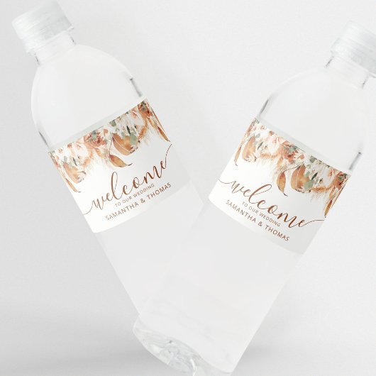 Étiquette Pour Bouteilles D'eau Élégant Script Floral Terracotta Welcome Mariage