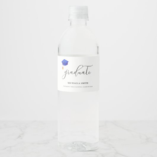Étiquette Pour Bouteilles D'eau Élégant Script Lycée Diplômé (Devant)