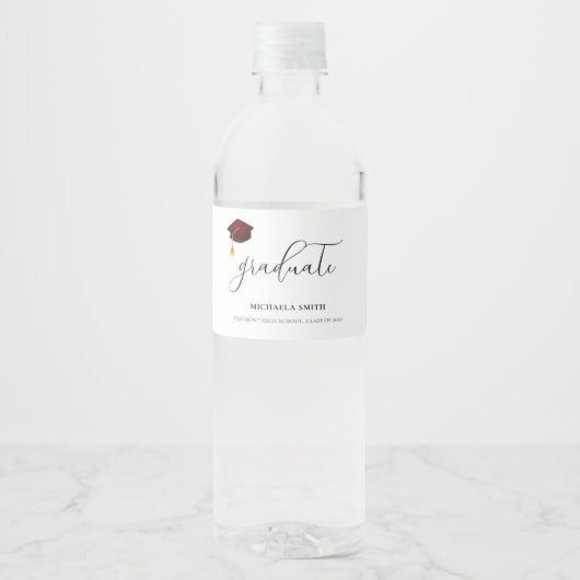 Étiquette Pour Bouteilles D'eau Élégant Script Maroon Lycée Graduate (Devant)