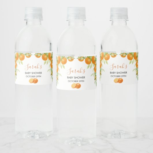 Étiquette Pour Bouteilles D'eau Elégante aquarelle oranges et fleur (Bouteilles)