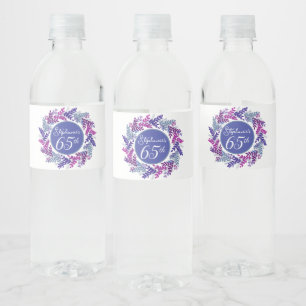Étiquette Pour Bouteilles D'eau Élégante couronne rose et pourpre 65e anniversaire
