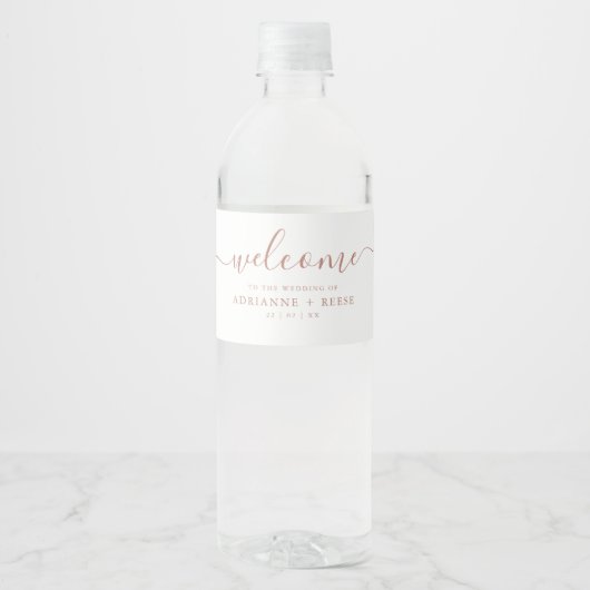 Étiquette Pour Bouteilles D'eau Elégante Eau Mariage Rose et blanche simple (Devant)