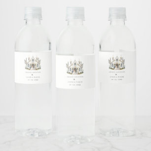 Étiquette Pour Bouteilles D'eau Elégante Eglise aquarelle Lieu Manoir Mariage
