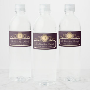 Étiquette Pour Bouteilles D'eau Elégante Famille Réunion Bourgogne Or