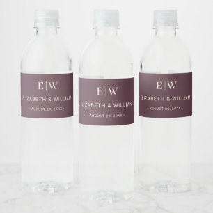 Étiquette Pour Bouteilles D'eau Elégante laque simple cerise, Mariage Monogramme