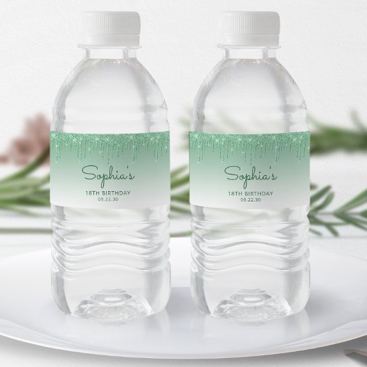 Étiquette Pour Bouteilles D'eau Elégante Parties scintillant verte Drip 18e fête d