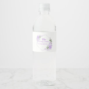 Étiquette Pour Bouteilles D'eau Élégante Personnalisation 75e Anniversaire Lavande