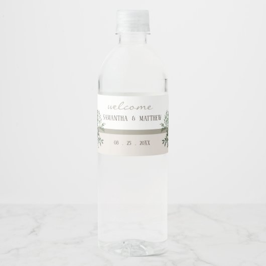 Étiquette Pour Bouteilles D'eau Elégante verdure Mémoire Mariage (Devant)