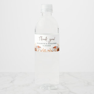Étiquette Pour Bouteilles D'eau Élégants noms floraux automnaux et date mariage