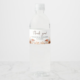 Étiquette Pour Bouteilles D'eau Élégants noms floraux automnaux et date mariage