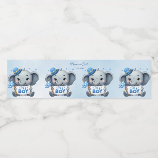 Étiquette Pour Bouteilles D'eau Eléphant bleu (Étiquettes simples)