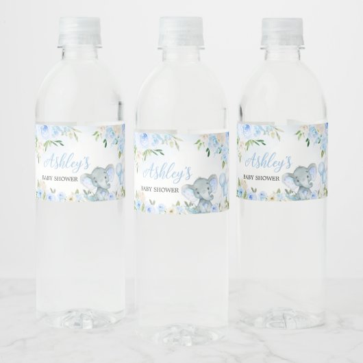 Étiquette Pour Bouteilles D'eau Eléphant Floral Bleu Balloon (Bouteilles)