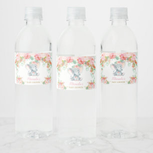Étiquette Pour Bouteilles D'eau Éléphant Floral Rose Fille Baby Shower