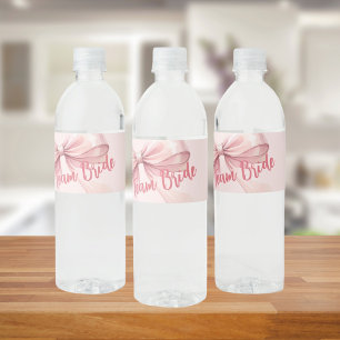 Étiquette Pour Bouteilles D'eau Elle noue le nœud rose Team Mariée