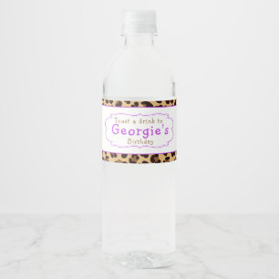 Étiquette Pour Bouteilles D'eau Empreinte de léopard Purple Quatrefoil fête d'anni