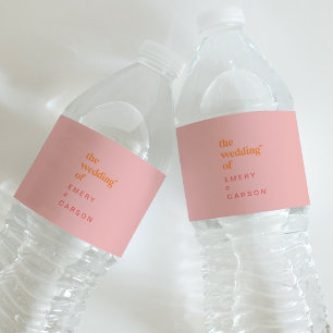 Étiquette Pour Bouteilles D'eau Été rétro Mariage rose et orange