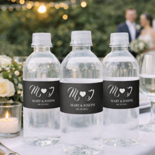 Étiquette Pour Bouteilles D'eau Étiquette de bouteille d'eau de mariage noir perso