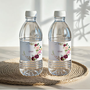 Étiquette Pour Bouteilles D'eau Étiquette de bouteille d'eau florale Burgundy vert