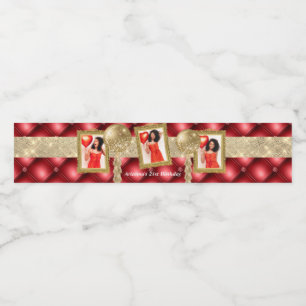 Étiquette Pour Bouteilles D'eau Étiquette d'eau rouge et or avec photos